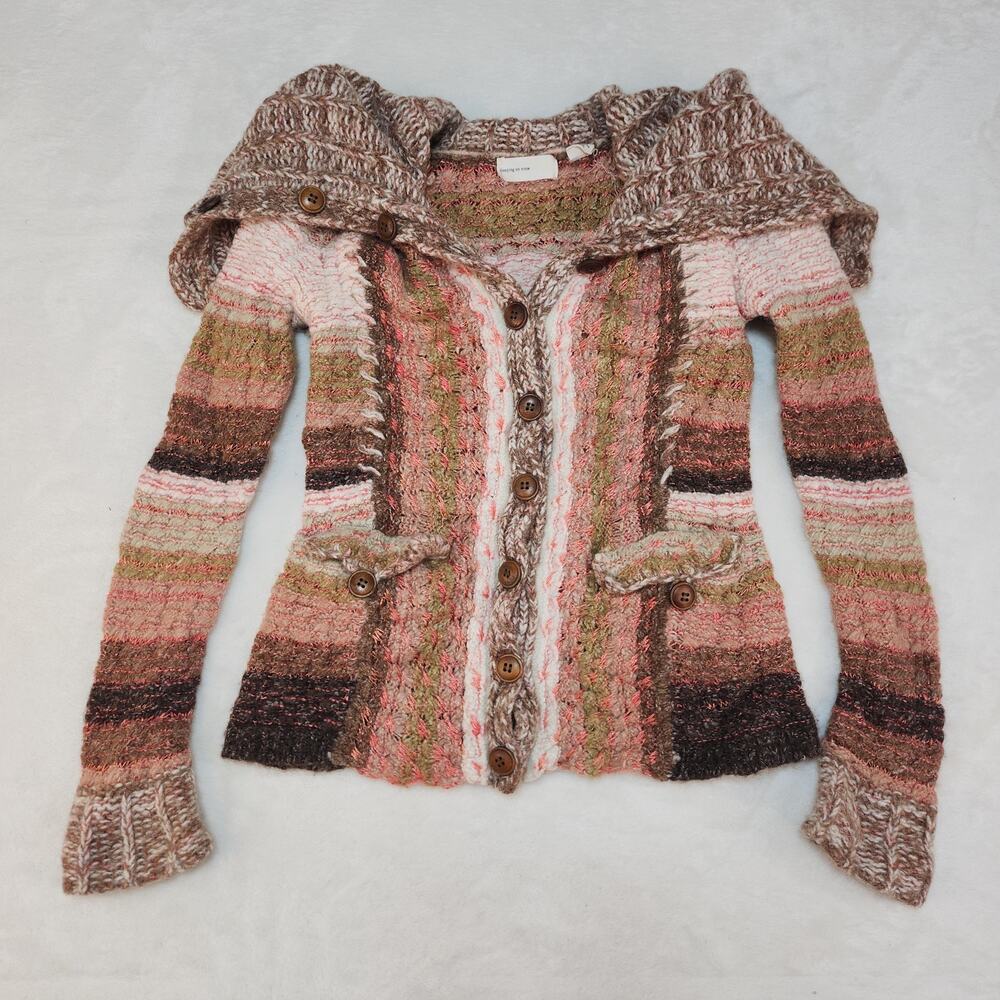 Wool Cabincore Striped Sweater Womens XS Brown Pink Knit Whimsy Fairycore